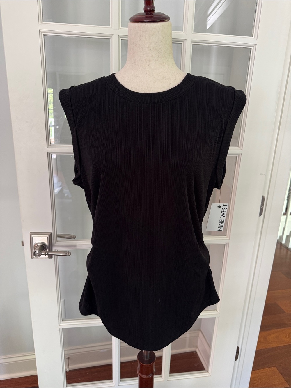Nine West Black Ribbed Sleeveless Top with Structured Shoulders - NWT